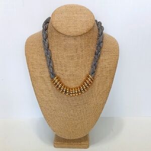 Giles & Brothers Gold-Tone Rings and Gray Leather Rope Necklace NWOT